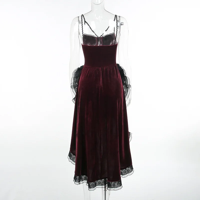 High Low Cut Swallow Tail Lace Bodice Dress Strap Y2K Corset Bustier Women Sexy Dark Gothic Costume Sling Strap Sleeveless Dress - Image 21