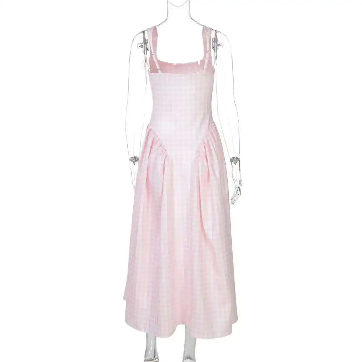 Plaid Printed Spaghetti Strap Sexy A-line Dress - Image 54