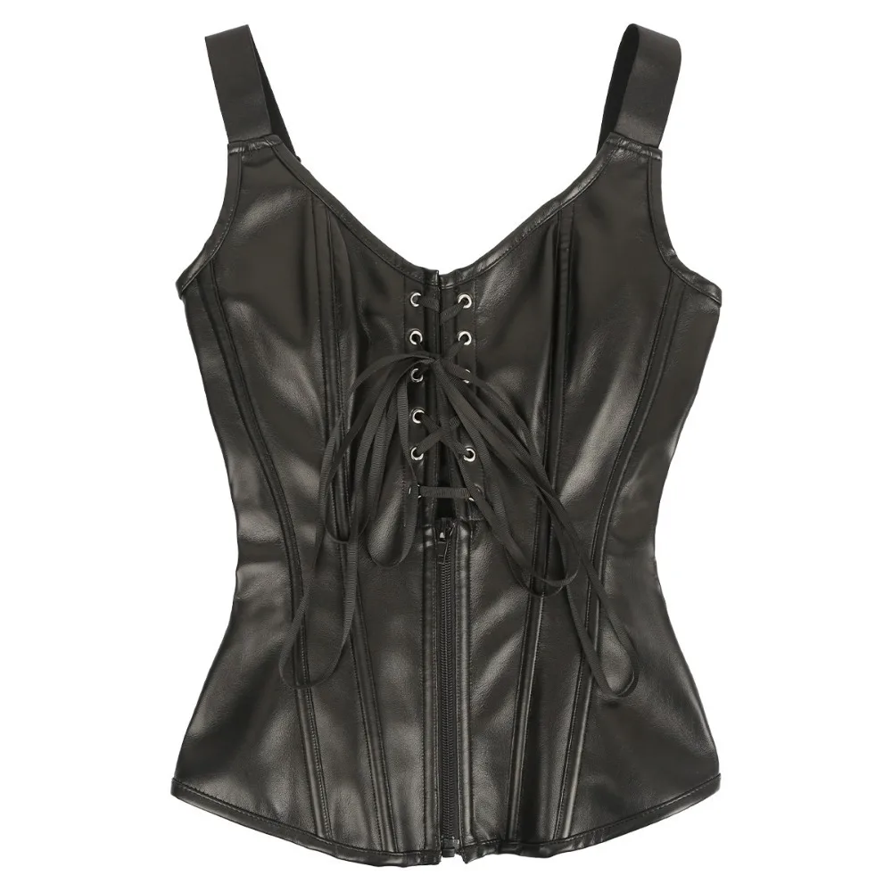 Gothic Ropa Sexy Mujer Lenceria Corset Black Sexy Lace Up PU Leather Court Corset with Built in Bust Support - Image 14