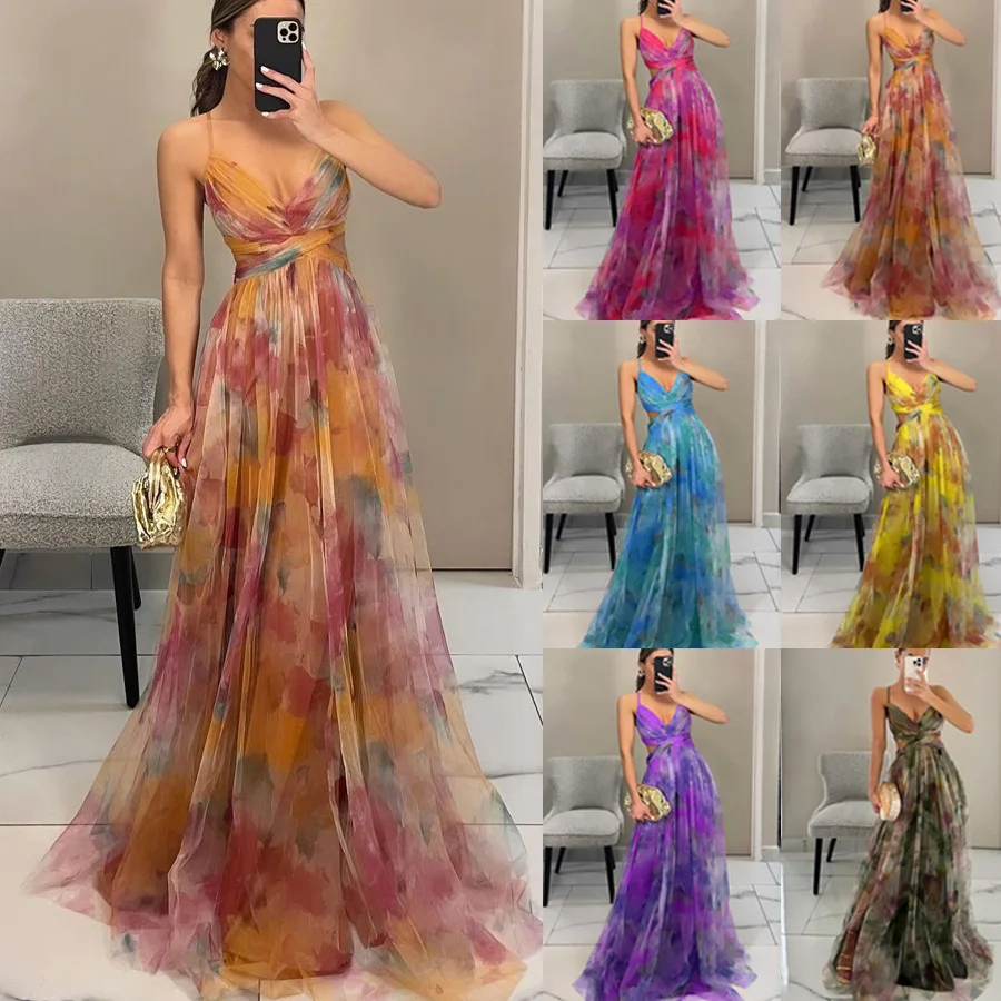 Sexy Strapl Evening Dr Casual Par Holiday Long Skirt with Print High Waist No Sve Summer Women's Dr - Image 9