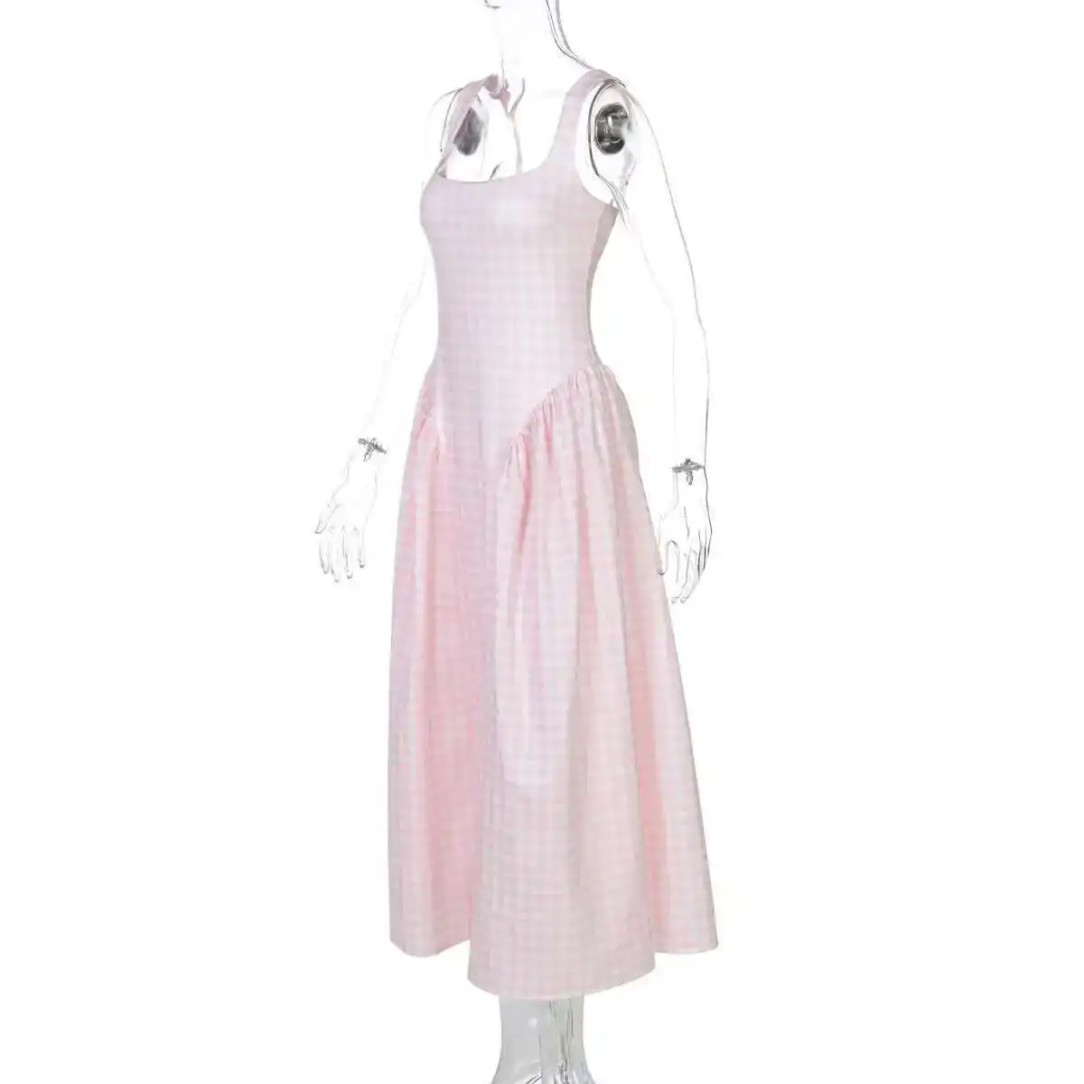 Plaid Printed Spaghetti Strap Sexy A-line Dress - Image 53