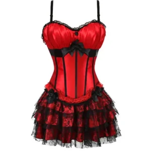 Red Corset Dress Gothic Lace Up Victorian Bustier Overbust Sexy