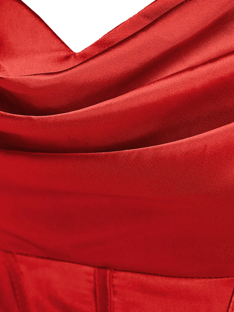 Dress Satin Cowl Front Lace Up Corset Dress Evening Dresses for Day and Night Party Elegant Women Red Maxi Bodycon Sexy - Image 22