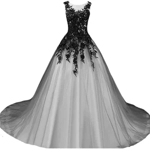 Gothic Black And White Wedding Dress A Line Long Train Sleeveless Lace-up Plus Size Corset Bridal Gowns
