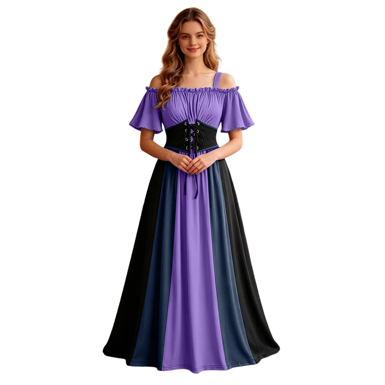 Women Medieval Renaissance Gothic Maxi Dress Off Shoulder Short Sleeve Lace Up Corset Waist Party Gown Halloween Cosplay Costume - Image 18