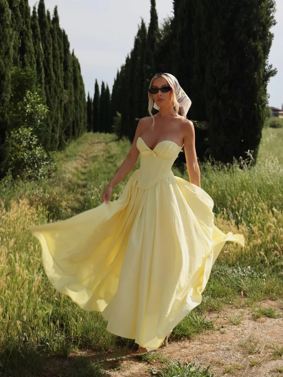 Strapless Bow Elegant Evening Party Dresses For Women Lace Up Bandage Back Ball Gown Yellow Dress Christmas Robe - Image 7