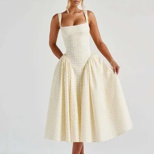 Plaid Printed Spaghetti Strap Sexy A-line Dress