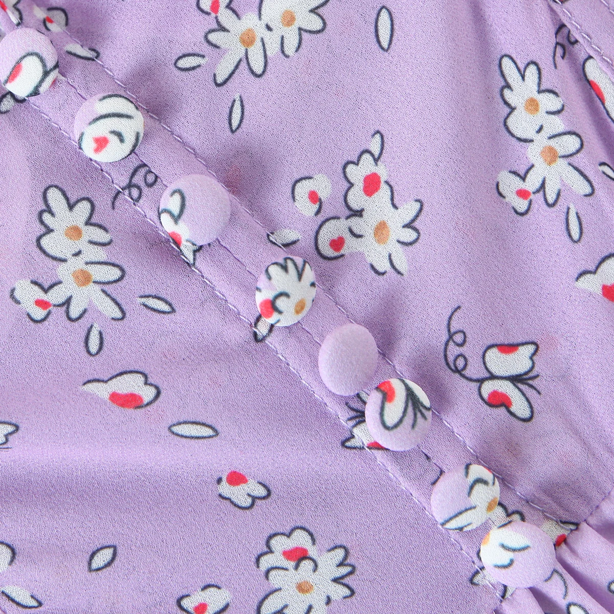 Women Slit Bra Corset Purple Floral Print Double Wood Ears Strap Dress Chiffon Spliced Ruffle Hem Cake Mini Holiday Robe - Image 15