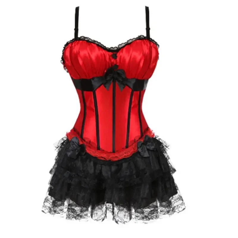 Red Corset Dress Gothic Lace Up Victorian Bustier Overbust Sexy - Image 2