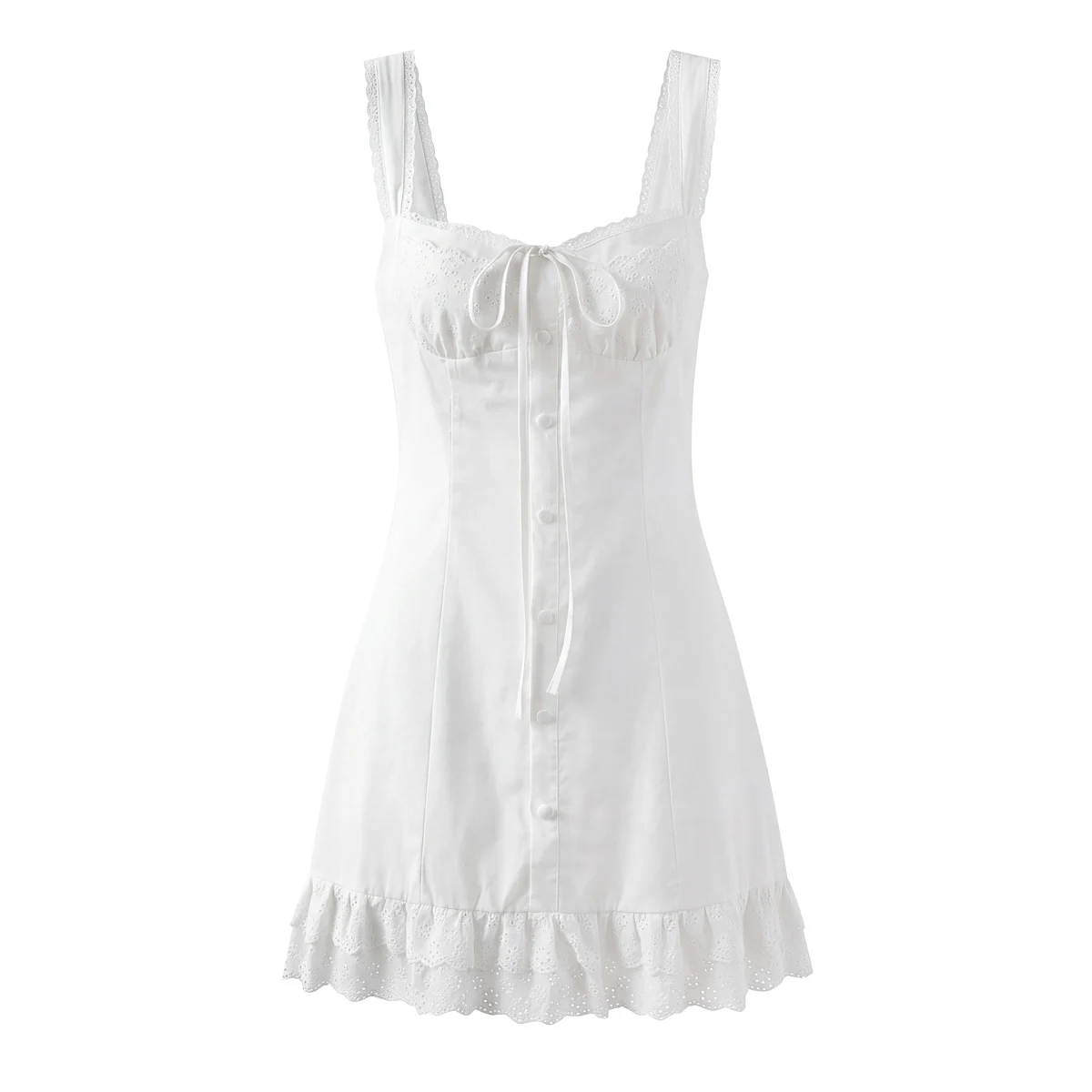 Lace Ruched Chest Corset Style Sling Dress Women Cross Lacing up Back wood ears Hem Tank Dresses Vestidos - Image 7
