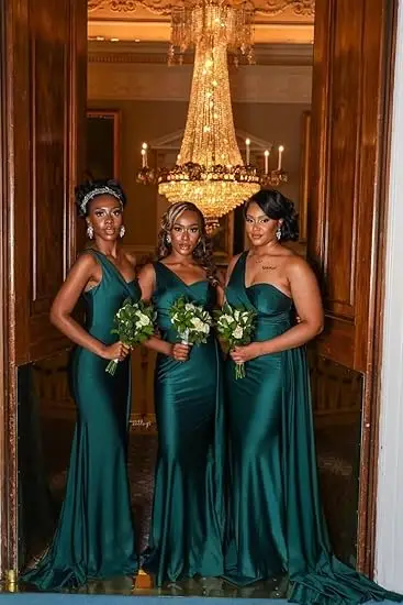 One Shoulder Mermaid Bridesmaid Dresses Corset Back Formal Evening - Image 18