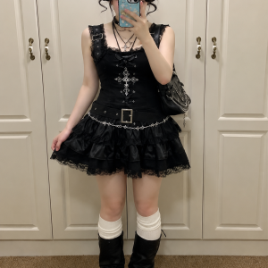 Robe mini en dentelle gothique Raven Noir – Mode élégante Harajuku E-Girl