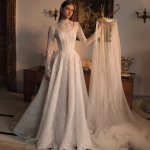 Mocaca Customized Elegant A-Line Lace Wedding Dress Long Sleeve Corset Floor-Length Bespoke Gown with Built-in Bra