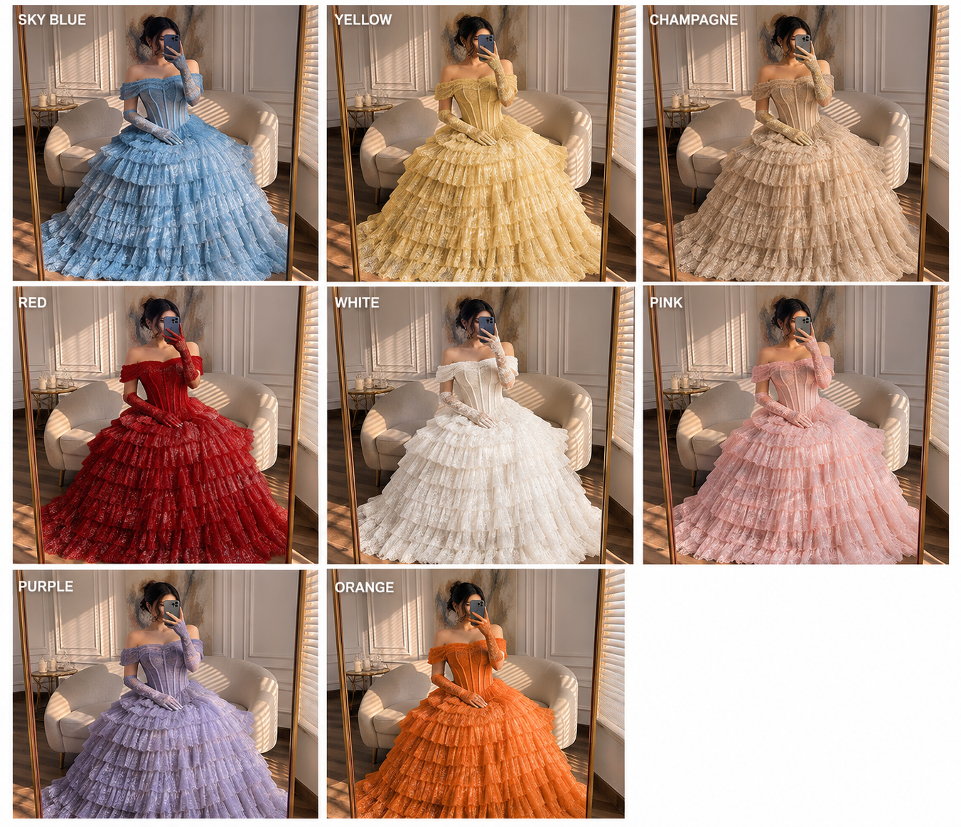 Navy Blue Off Shoulder Tulle Corset Ball Gown Floral Lace Multi Layer Ruffled Skirt Glitter Sequin Trim Vintage Princess - Image 8