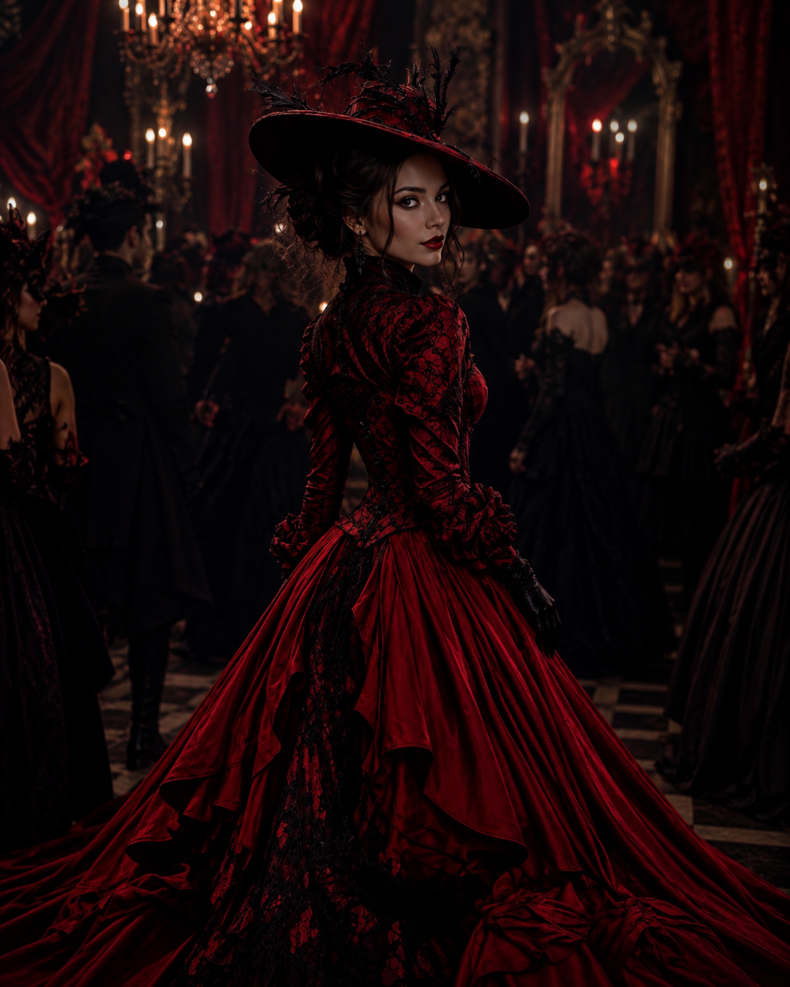 Customized Black Red Victorian Evening Dress Long Sleeve Vampire Gothic Corset Dress Halloween Lace Inlay Ruffled Dresses Prom - Image 2