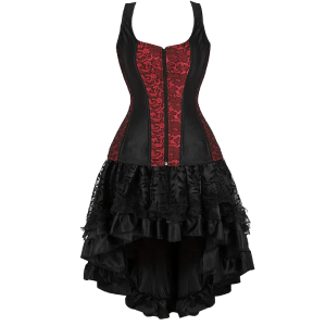 Corset Dress Bustiers Sexy Goth Zipper Front Lace with Skirt Set Vintage Costume Women's Cosplay Burlesque Plus Size Red Purple