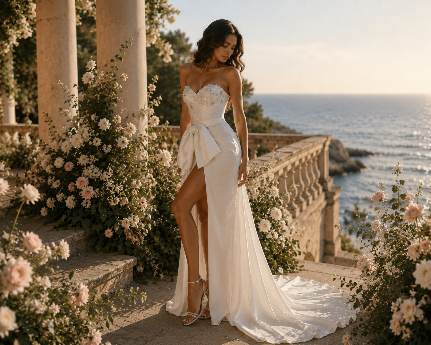 Satin Mermaid Wedding Dress Strapless Sweetheart Lace Corset High Slit Floor-Length Bespoke Wedding Gown with Built-in Bra - Image 8