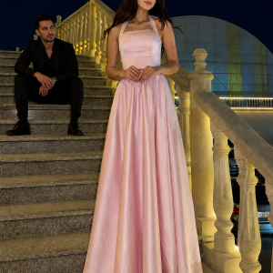 Bafftafe Pink Satin Long Prom Dresse