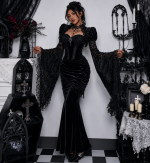 AltGoth Aesthetic Gothic Party Dress Women Vintage Palace Style Fairycore Grunge Elegant High Waist Lace Patchwork Velevt Dress
