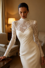Long Sleeves Mermaid Wedding Dress with Sweep Train Customized Back Corset Bridal Gown for Women