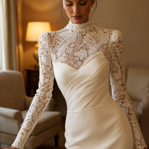 Long Sleeves Mermaid Wedding Dress with Sweep Train Customized Back Corset Bridal Gown for Women