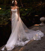 Wedding Dresses Chiffon Strapless Mermaid Bridal Growns Sleeveless Draped Strapless Corset