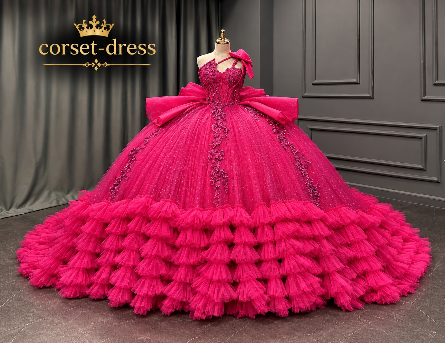 Fuchsia glittering corset ball gown