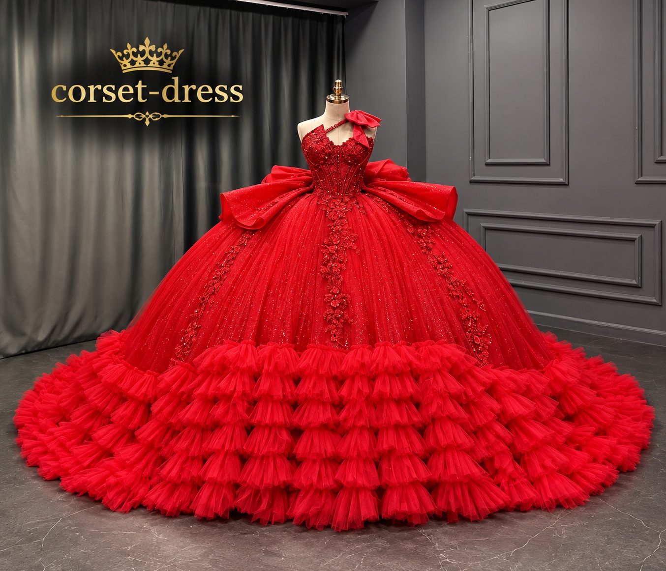 Red corset ball gown