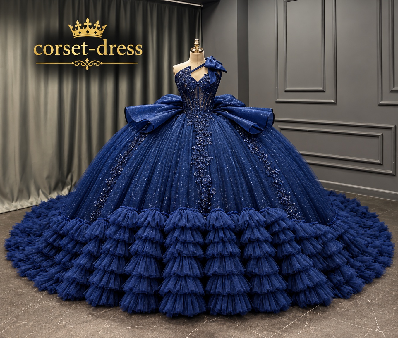 Midnight blue couture ball gown
