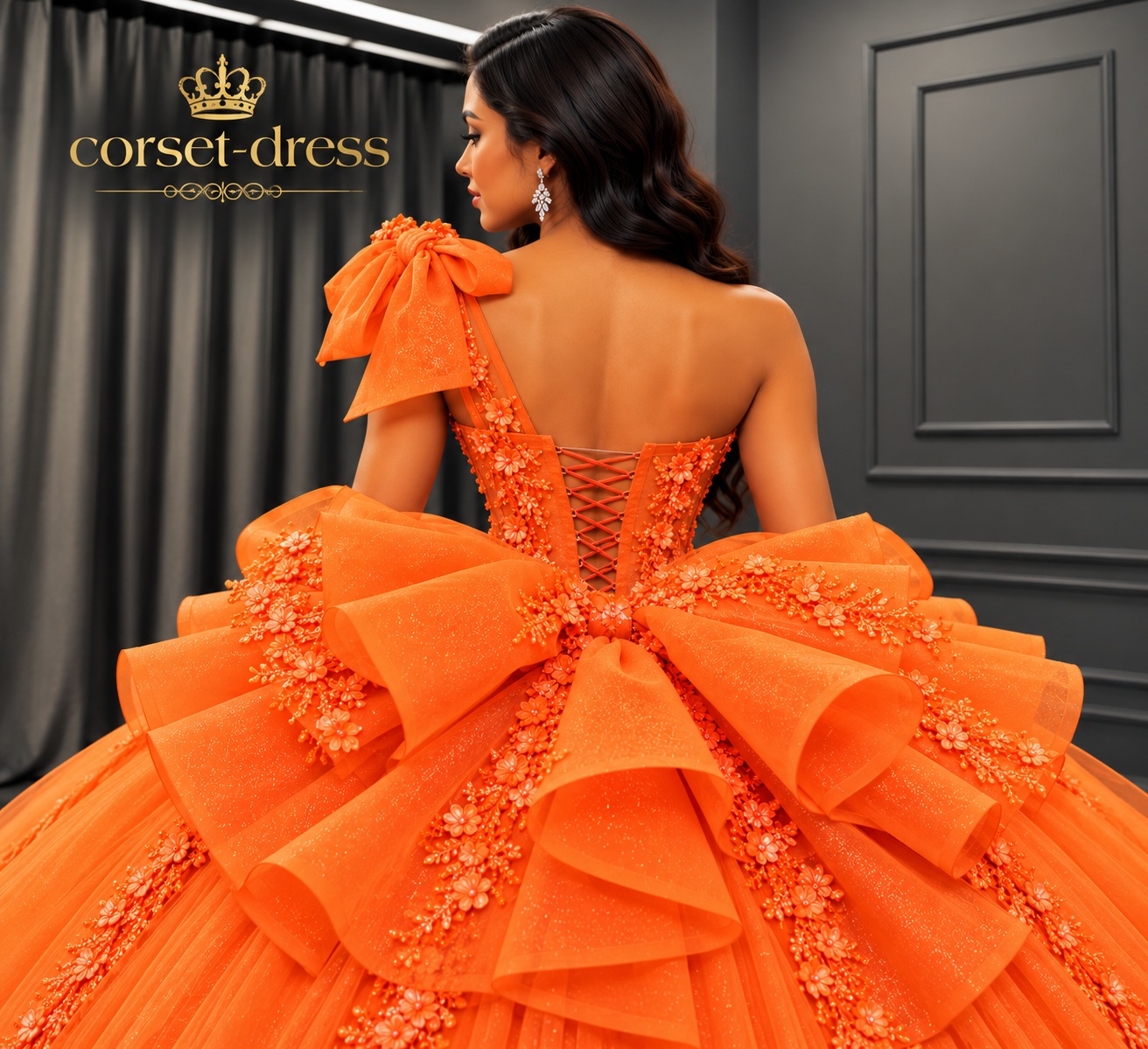 Orange couture corset gown