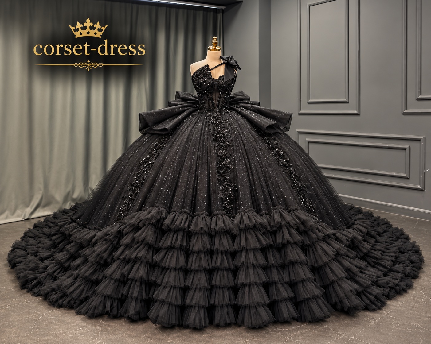 Regal black corset ball gown