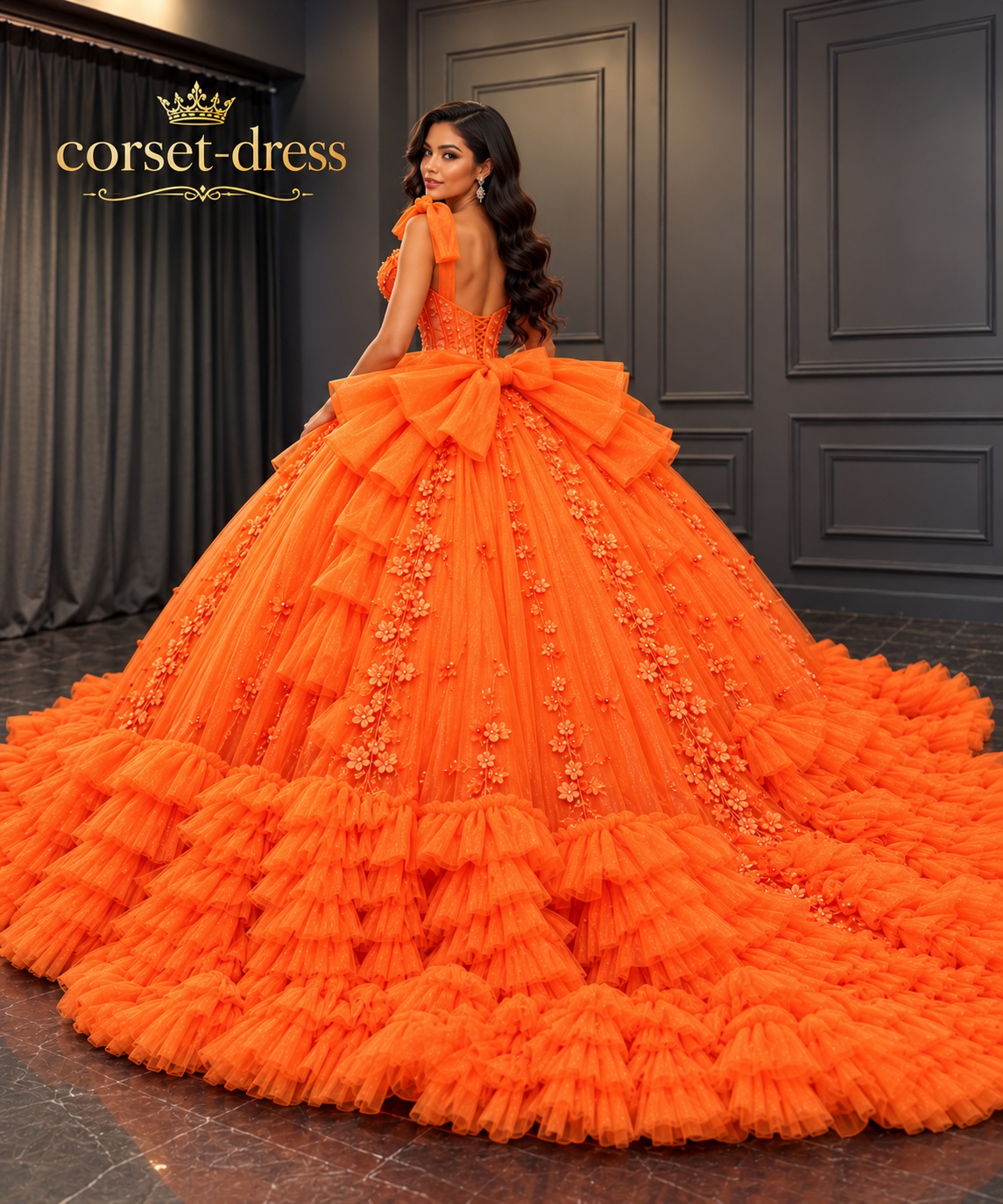 Regal orange couture ball gown